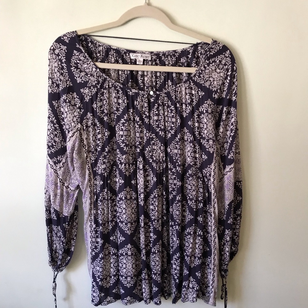 2 for $12 - Multi-print boho peasant shirt